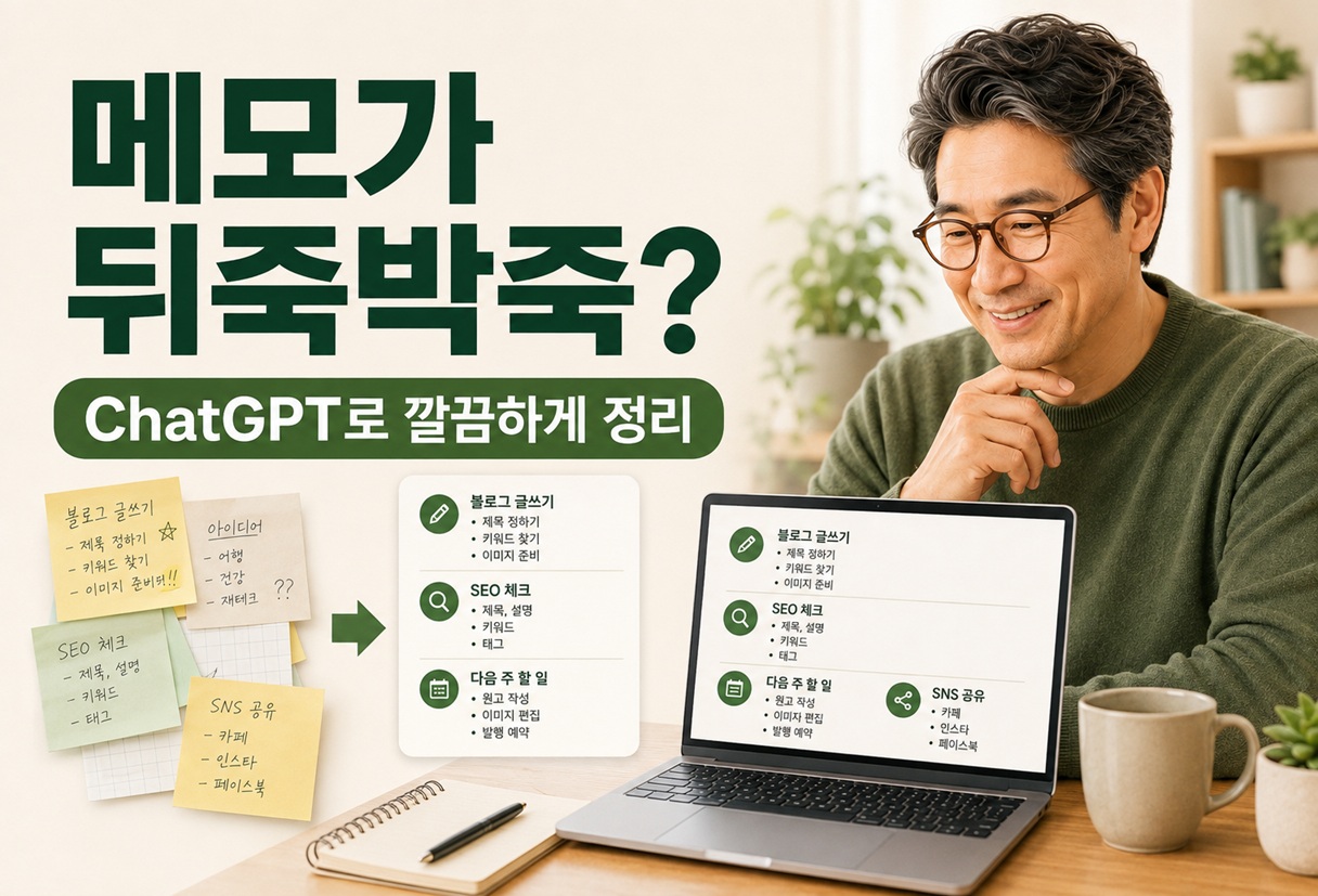 순서 없이 적어둔 메모를 ChatGPT로 보기 쉽게 정리하는 모습